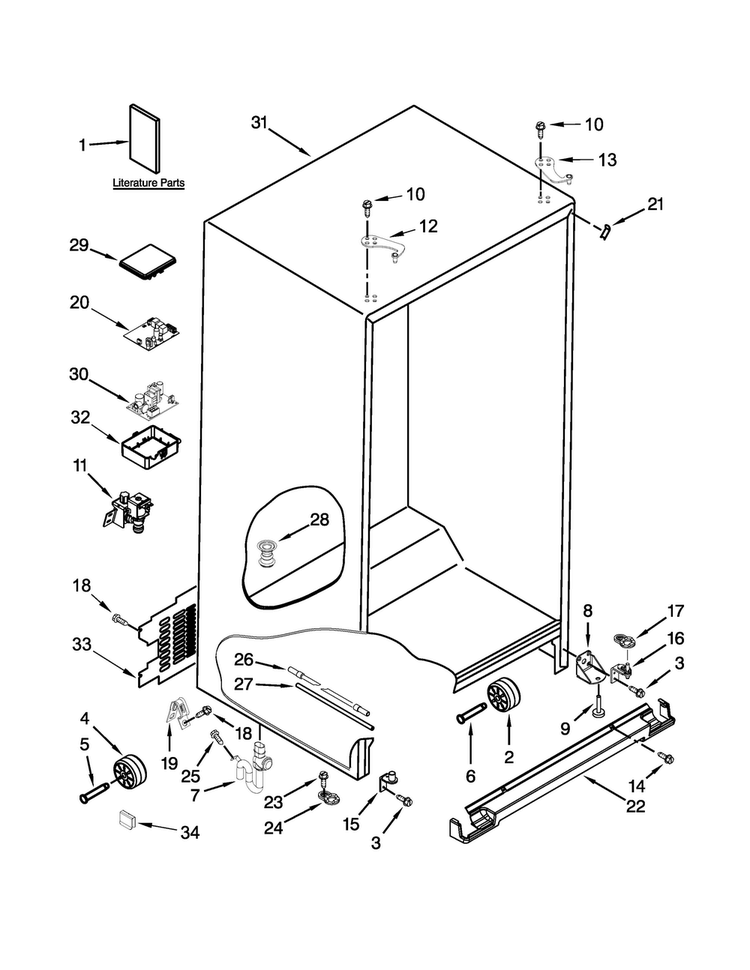 Cabinet Parts Diagram and Parts List for WRS973CIDM00  Whirlpool Refrigerator
