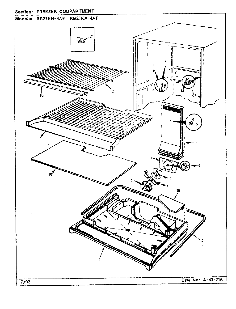 02 - Freezer Compartment Diagram and Parts List for RB21KA4AF  Whirlpool Refrigerator