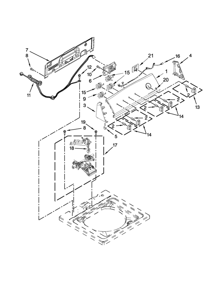 Console And Water Inlet Parts Diagram and Parts List for 11021492311  Kenmore Washer