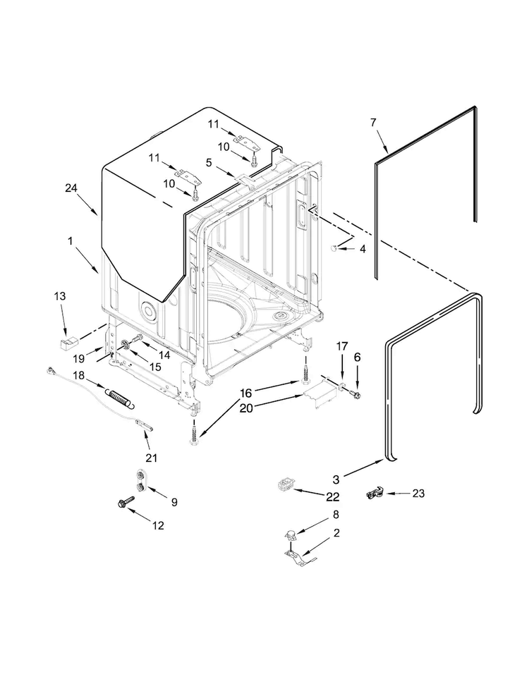Tub And Frame Parts Diagram and Parts List for KDTE334DSS1  KitchenAid Dishwasher