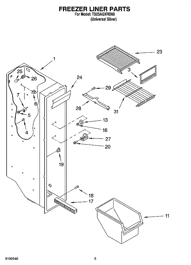 FREEZER LINER PARTS Diagram and Parts List for TS25AGXRD00  Estate Refrigerator