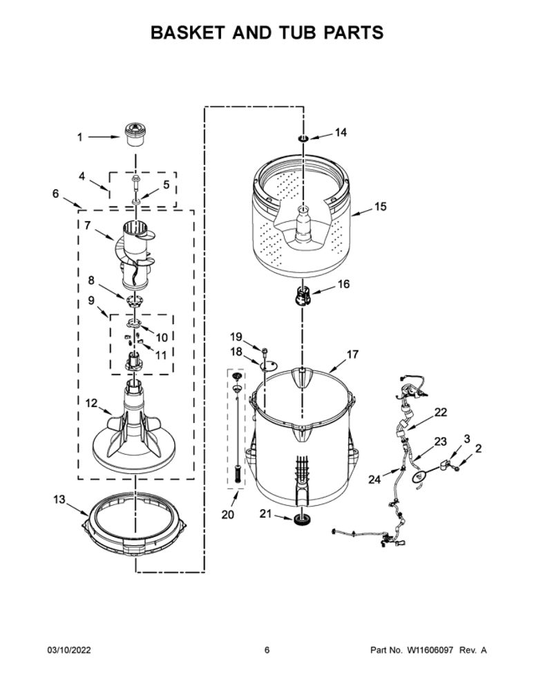 Basket And Tub Parts Diagram and Parts List for ITW4871FW3  Whirlpool Washer