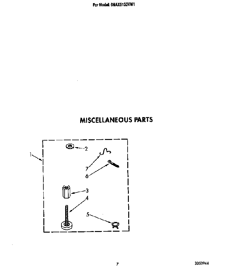 Miscellaneous Diagram and Parts List for 6MAX5133VW1  Whirlpool Washer