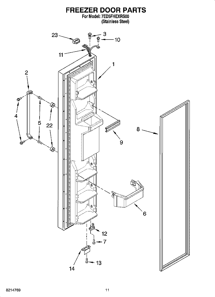 FREEZER DOOR PARTS Diagram and Parts List for 7ED5FHEXRS00  Whirlpool Refrigerator