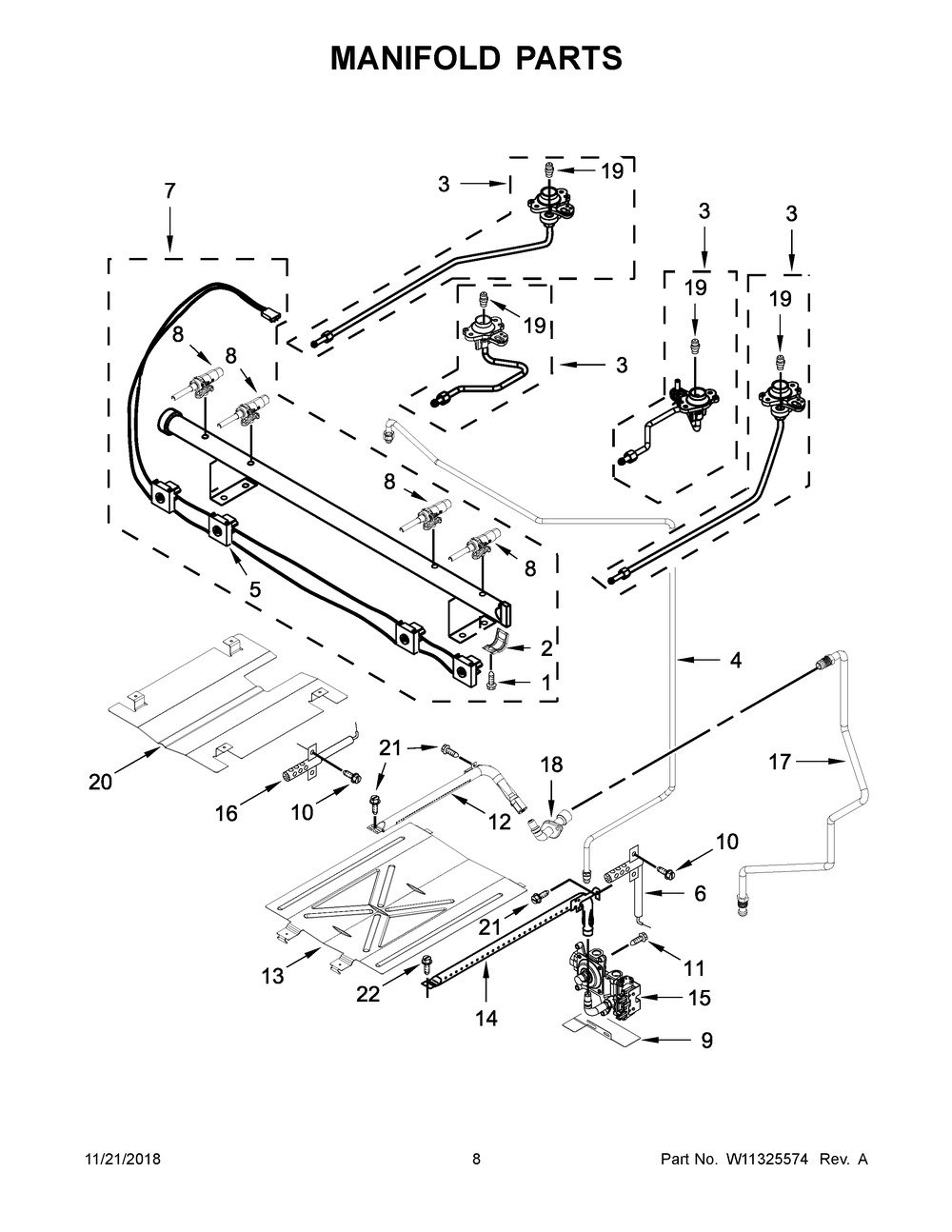 Manifold Parts Diagram and Parts List for WFG510S0HB1  Whirlpool Range