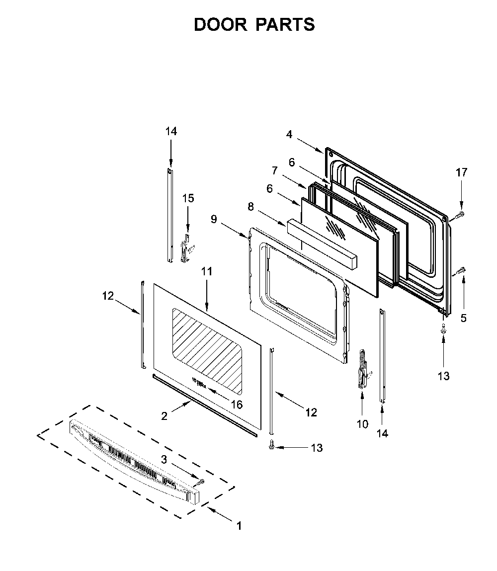Door parts Diagram and Parts List for WFG515S0JS1  Whirlpool Range