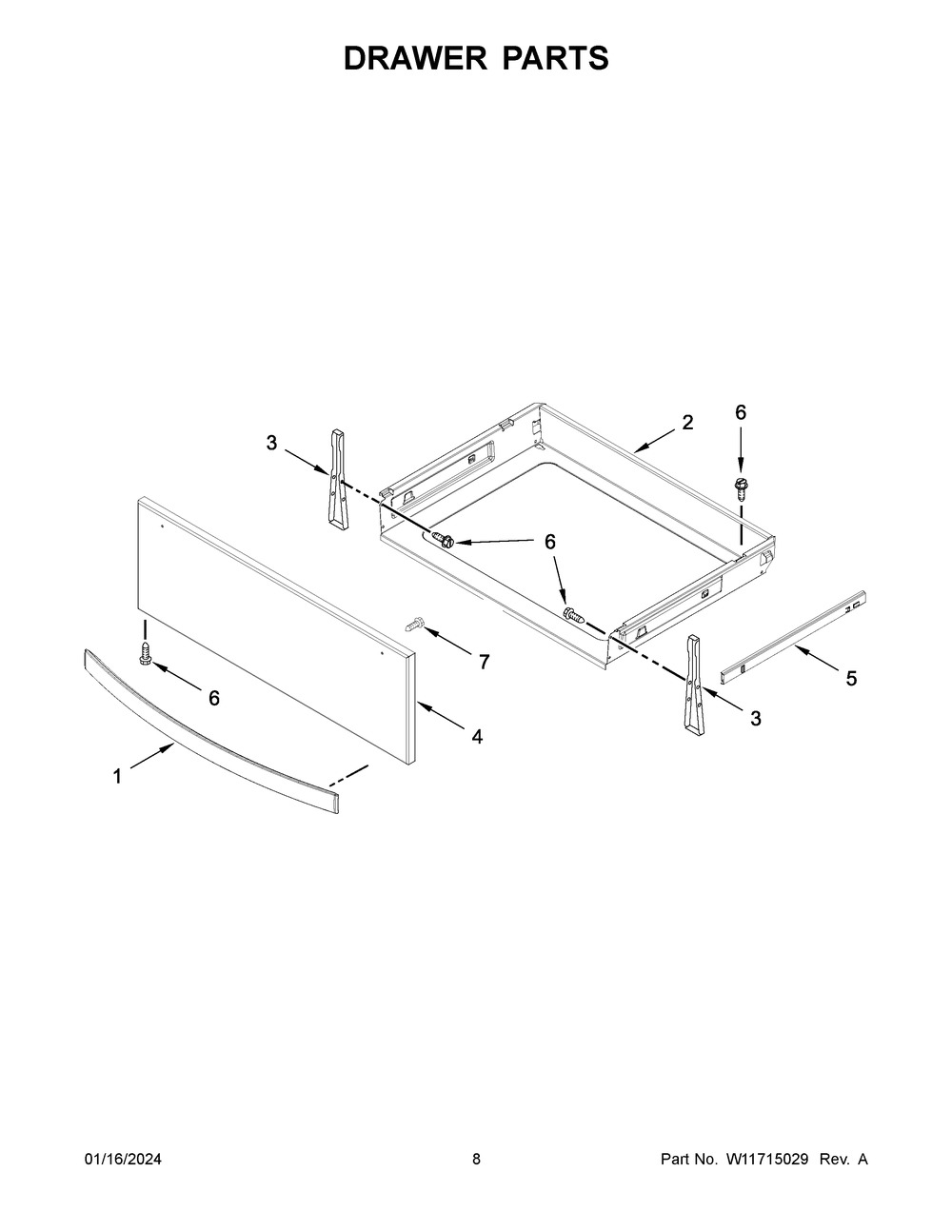 Drawer Parts Diagram and Parts List for YWEE750H0HB5  Whirlpool Range