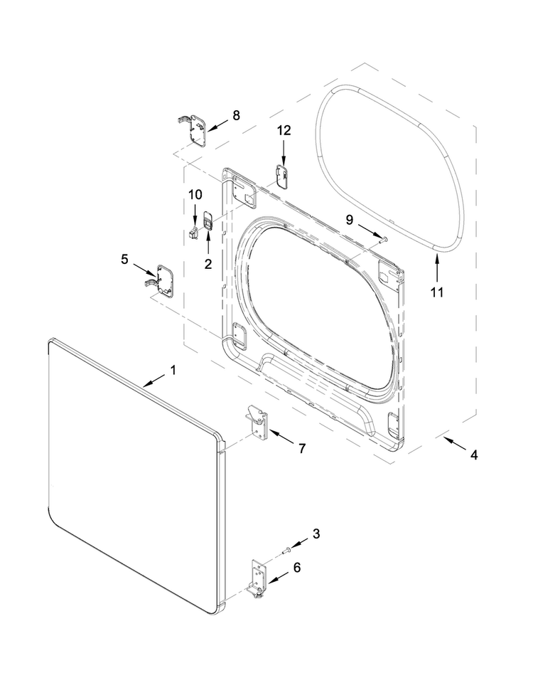 Door Parts Diagram and Parts List for 11079133411  Kenmore Dryer