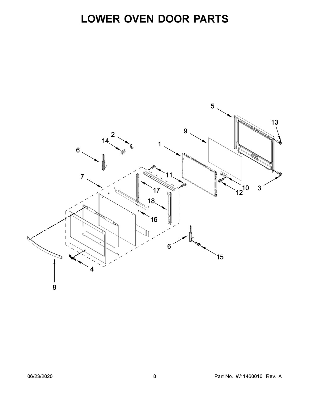 Lower Oven Door Parts Diagram and Parts List for WOD51EC7HB02  Whirlpool Wall Oven