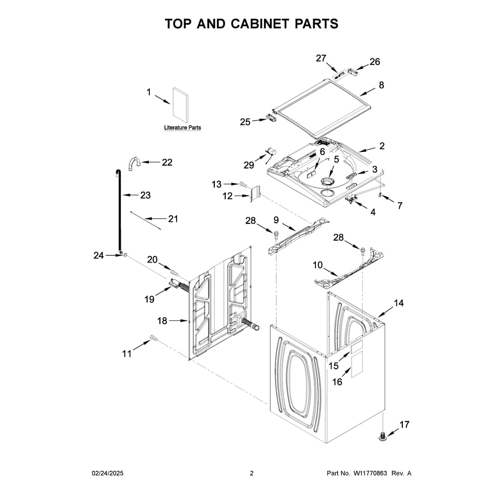 Top And Cabinet Parts Diagram and Parts List for WTW5020SW0  Whirlpool Washer