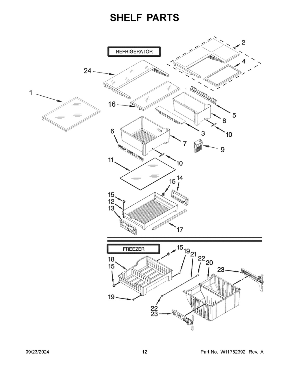 07 - Shelf Parts Diagram and Parts List for KRFF300EWH06  Whirlpool Refrigerator