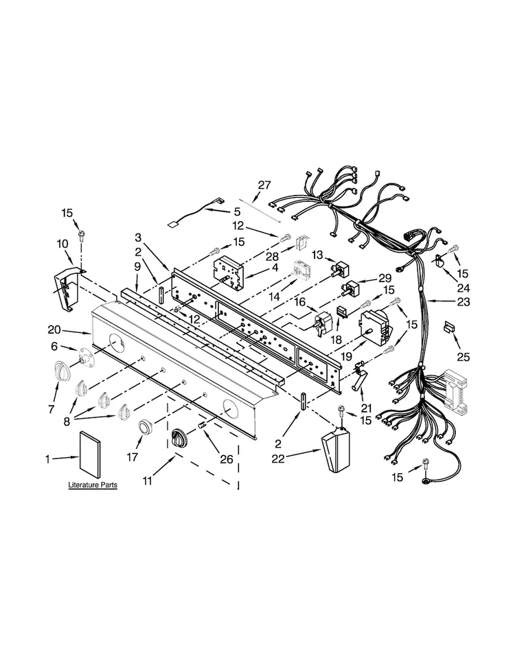 Washer/dryer Control Panel Parts Diagram and Parts List for 7MWET3300EQ0  Whirlpool Washer Dryer Combo