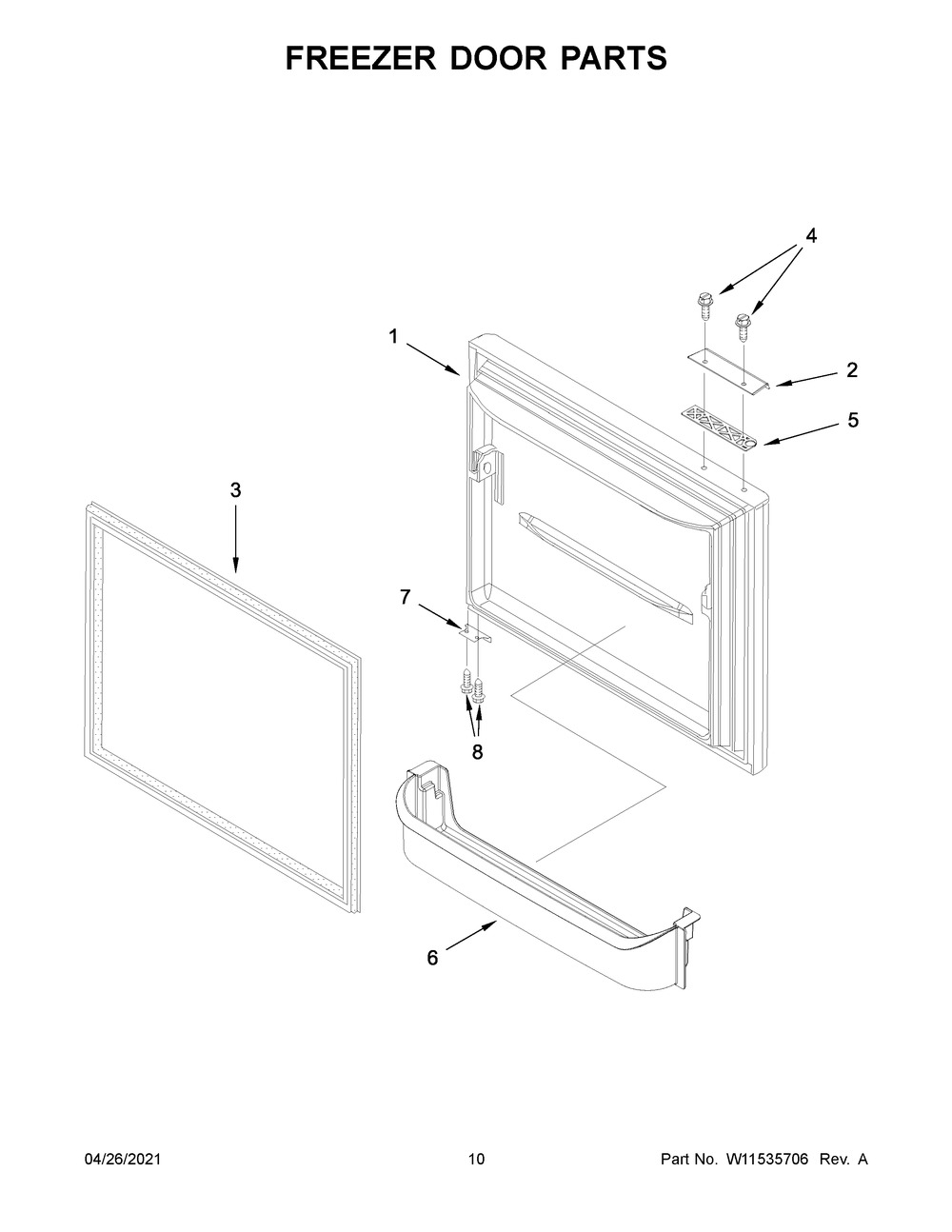 Freezer Door Parts Diagram and Parts List for ABB1921BRB03  Whirlpool Refrigerator