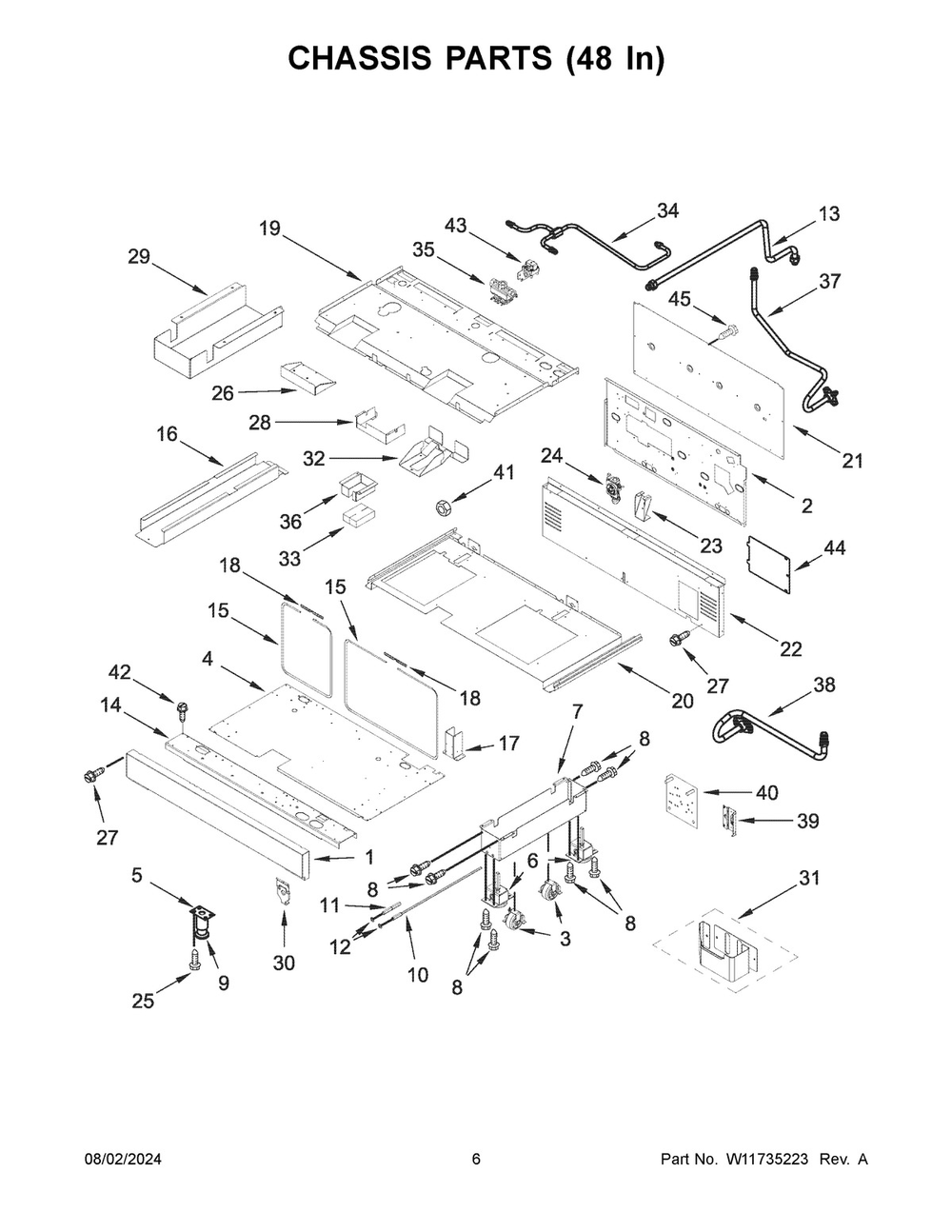 04 - Chassis Parts (48 In) Diagram and Parts List for KFGC558JYP07  Whirlpool Range