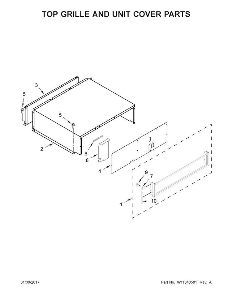 Top Grille And Unit Cover Parts Diagram and Parts List for KBBR206EPA01  KitchenAid Refrigerator