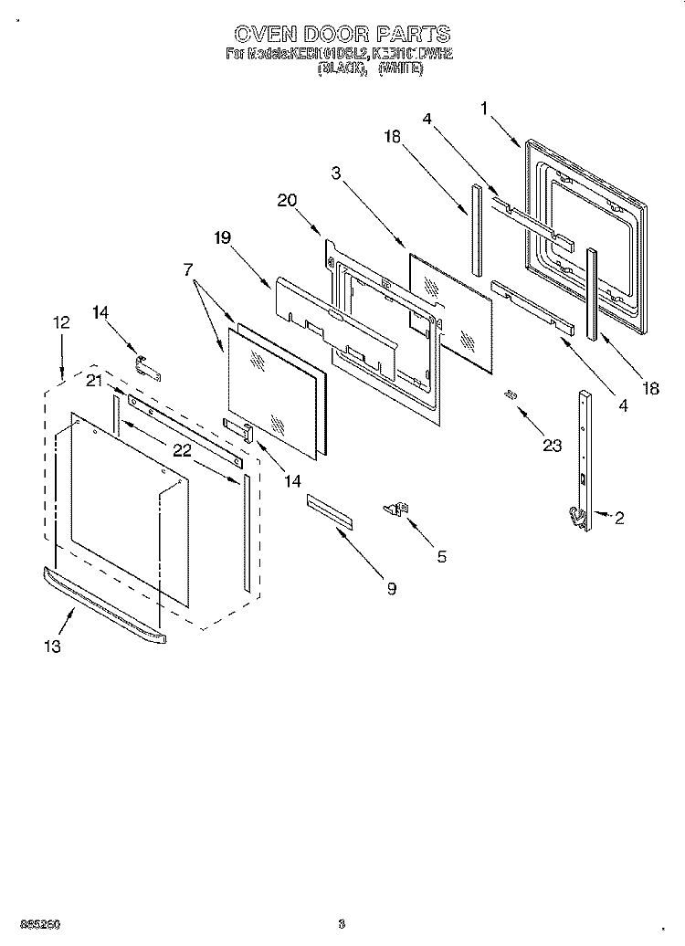 OVEN DOOR Diagram and Parts List for KEBI101DBL2  KitchenAid Wall Oven