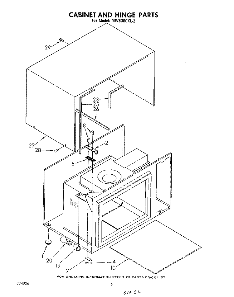 CABINET AND HINGE Diagram and Parts List for MW8300XL2  Whirlpool Microwave