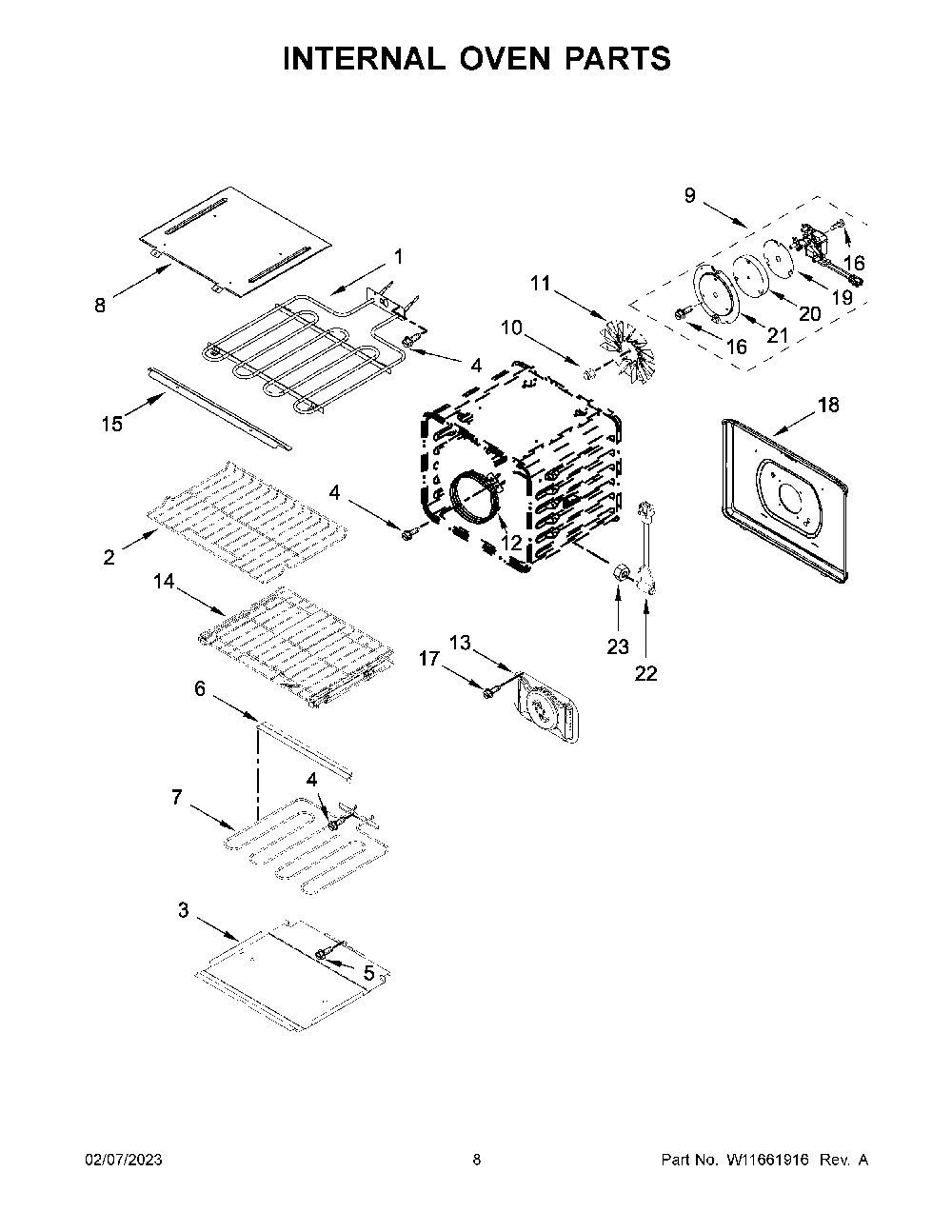 Internal Oven Parts Diagram and Parts List for KOCE500ESS22  KitchenAid Microwave Oven Combo