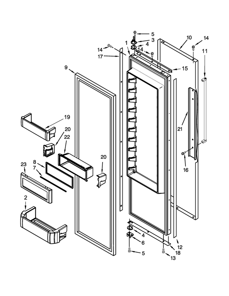 Refrigerator Door Parts Diagram and Parts List for KBSD606ESS00  KitchenAid Refrigerator