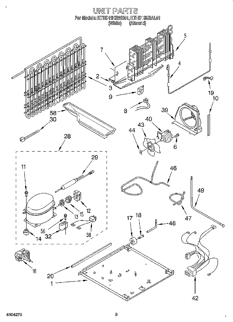 UNIT, LIT/OPTIONAL Diagram and Parts List for KTHD18KEAL01  Whirlpool Refrigerator