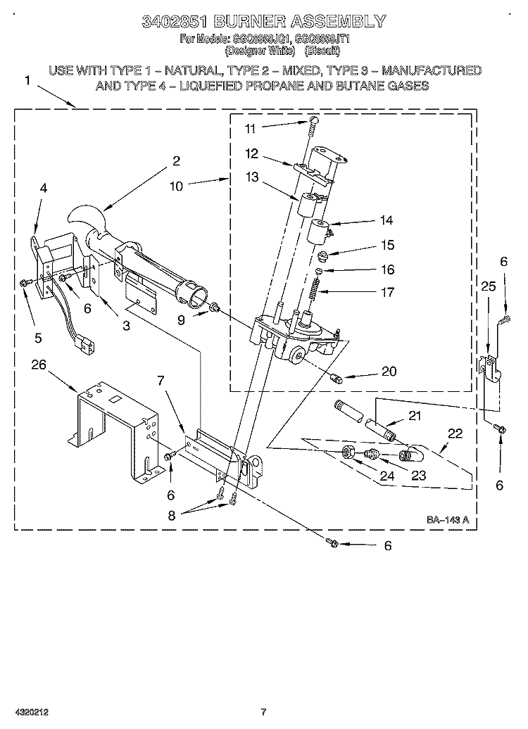 3402851 BURNER Diagram and Parts List for GGQ8858JQ1  Whirlpool Dryer