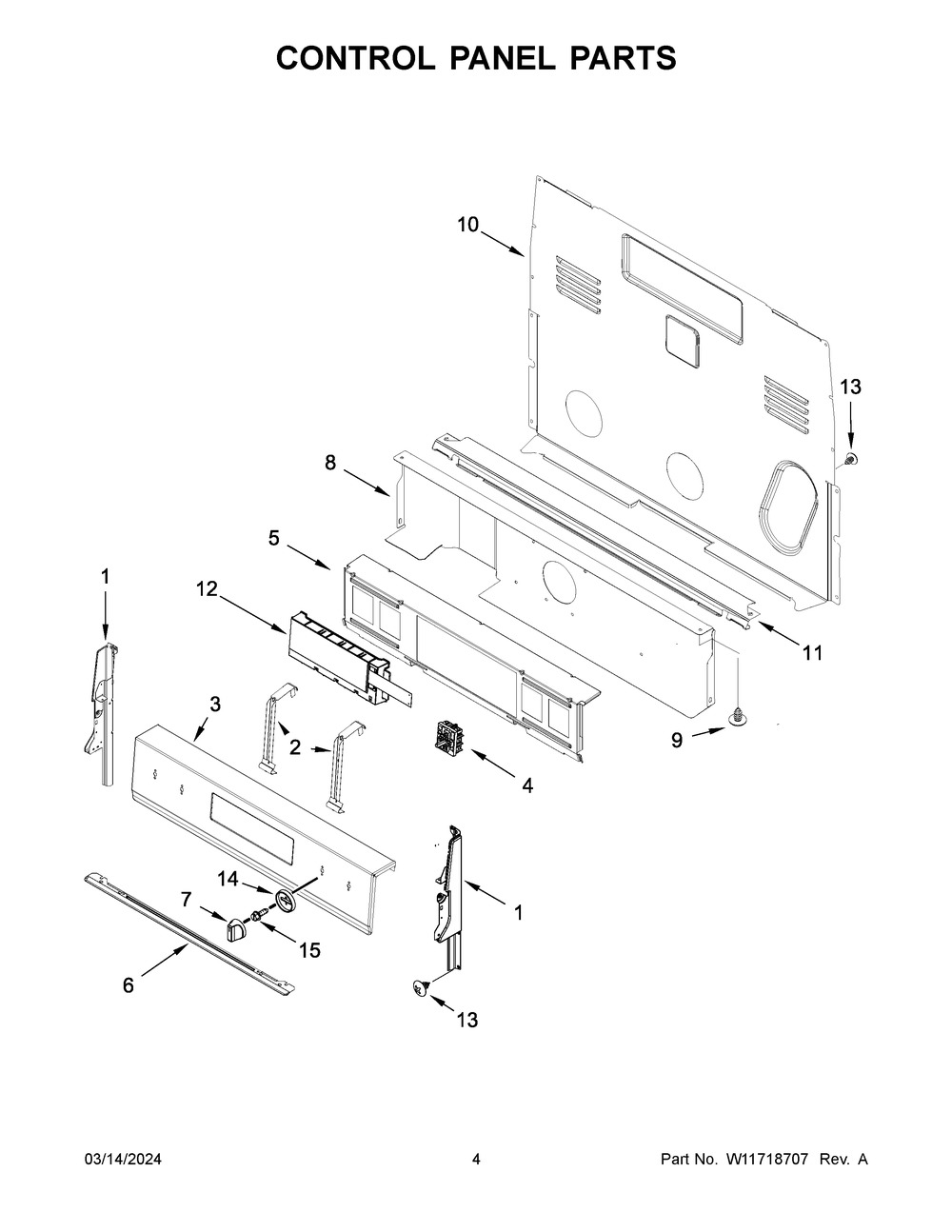 Control Panel Parts Diagram and Parts List for WFE775H0HW5  Whirlpool Range