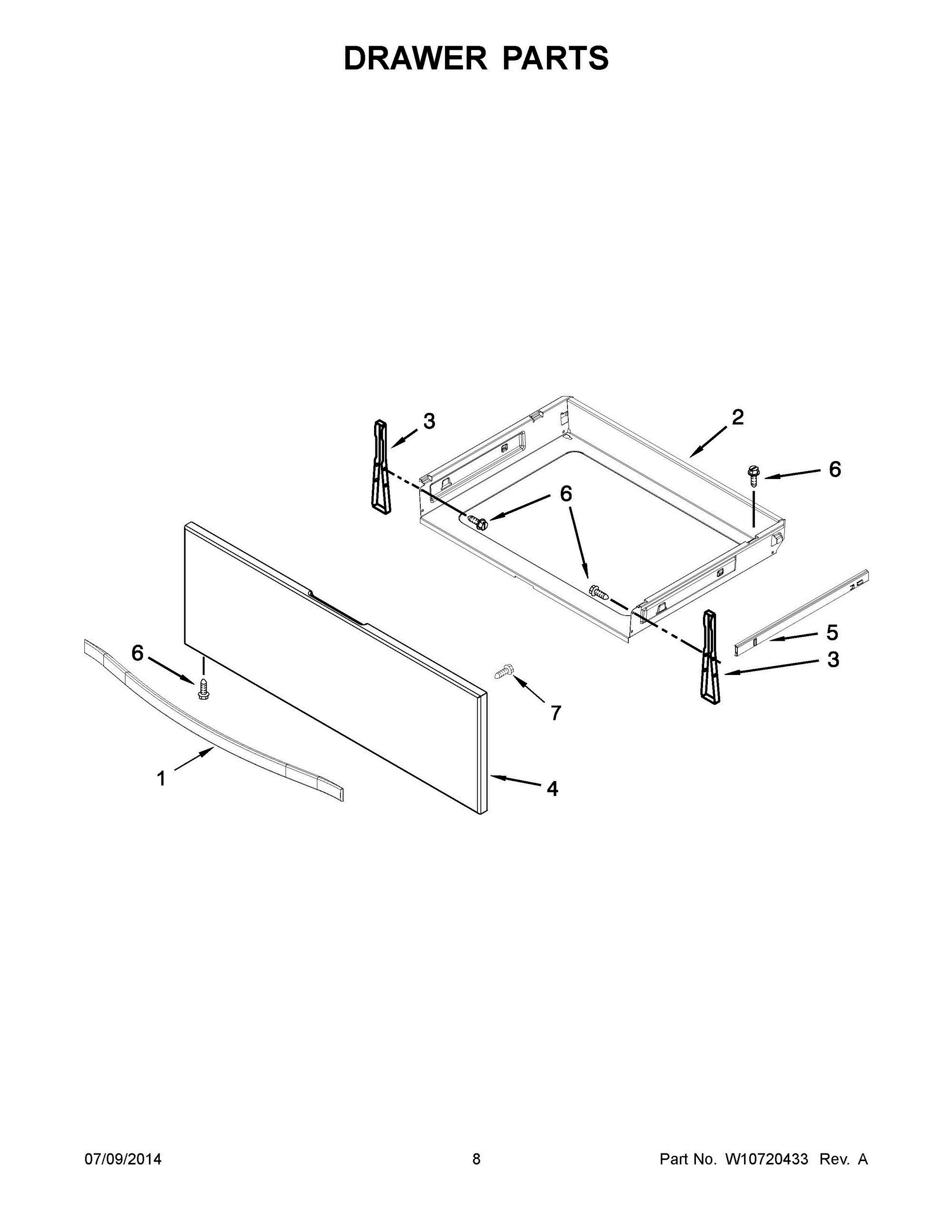 05 - DRAWER PARTS Diagram and Parts List for YWEE730H0DB0  Whirlpool Range