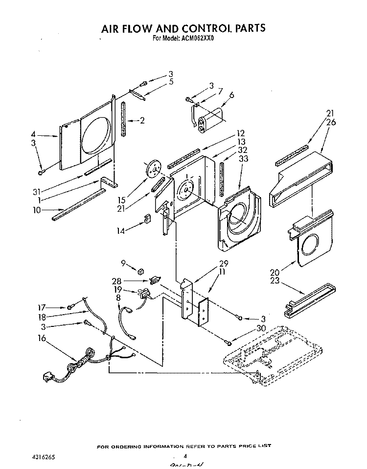 AIRFLOW AND CONTROL Diagram and Parts List for ACM062XX0  Whirlpool Air Conditioner
