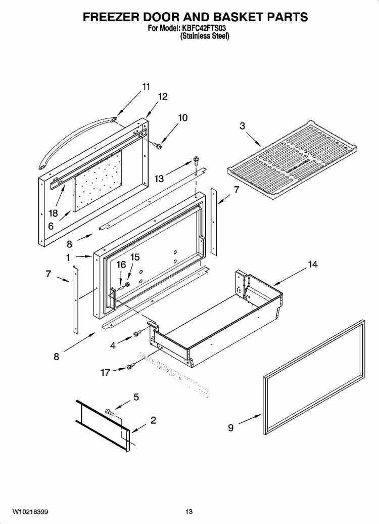FREEZER DOOR AND BASKET PARTS Diagram and Parts List for KBFC42FTS03  KitchenAid Refrigerator