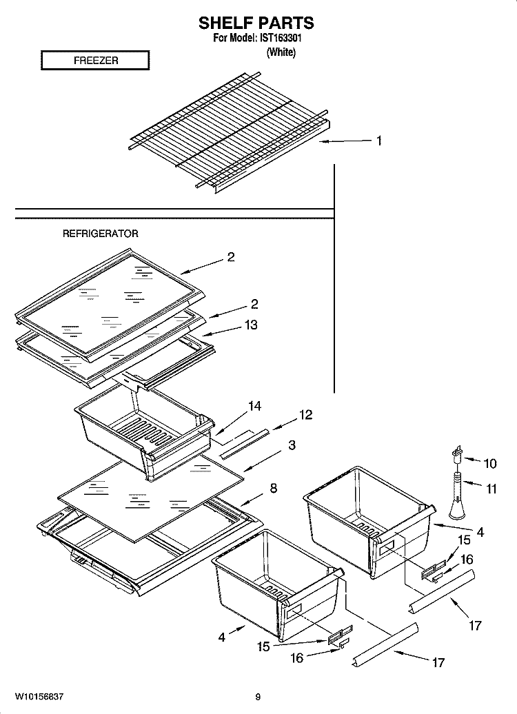SHELF PARTS, OPTIONAL PARTS Diagram and Parts List for IST163301  Inglis Refrigerator