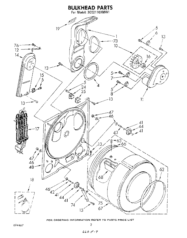 BULKHEAD, LITERATURE AND OPTIONAL Diagram and Parts List for 3CE2110XMW1  Whirlpool Dryer