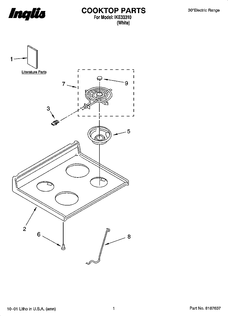COOKTOP PARTS Diagram and Parts List for IKE33310  Inglis Range