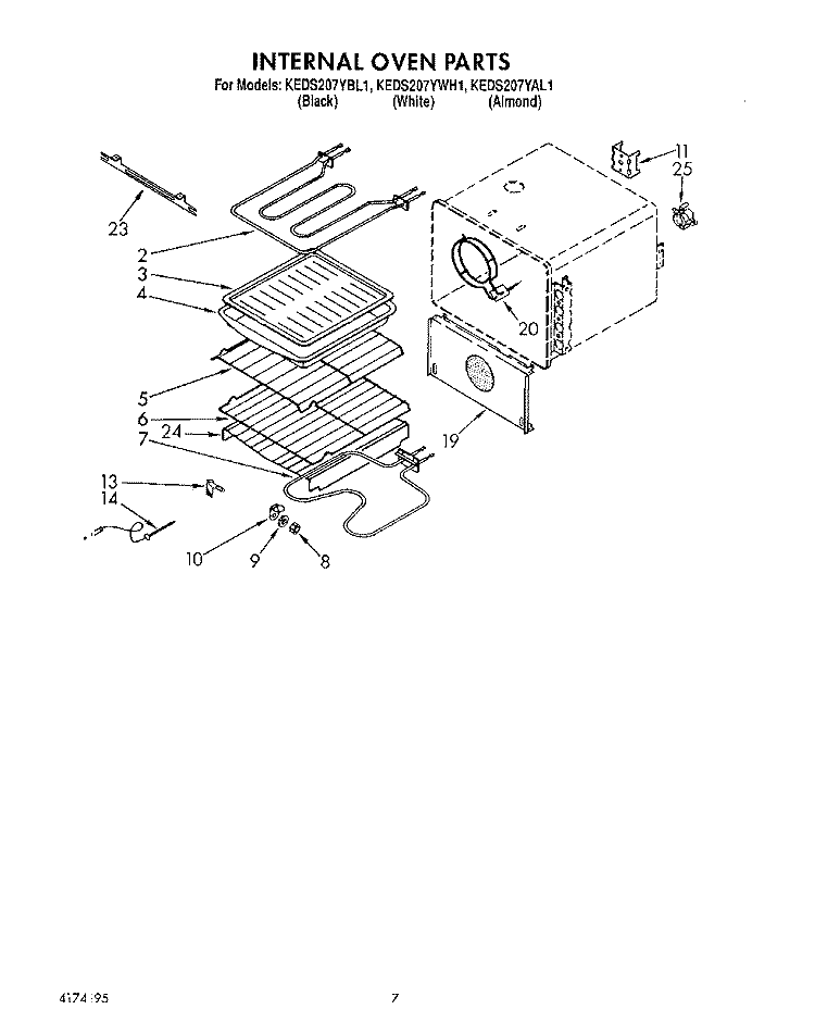 INTERNAL OVEN Diagram and Parts List for KEDS207YAL1  KitchenAid Range
