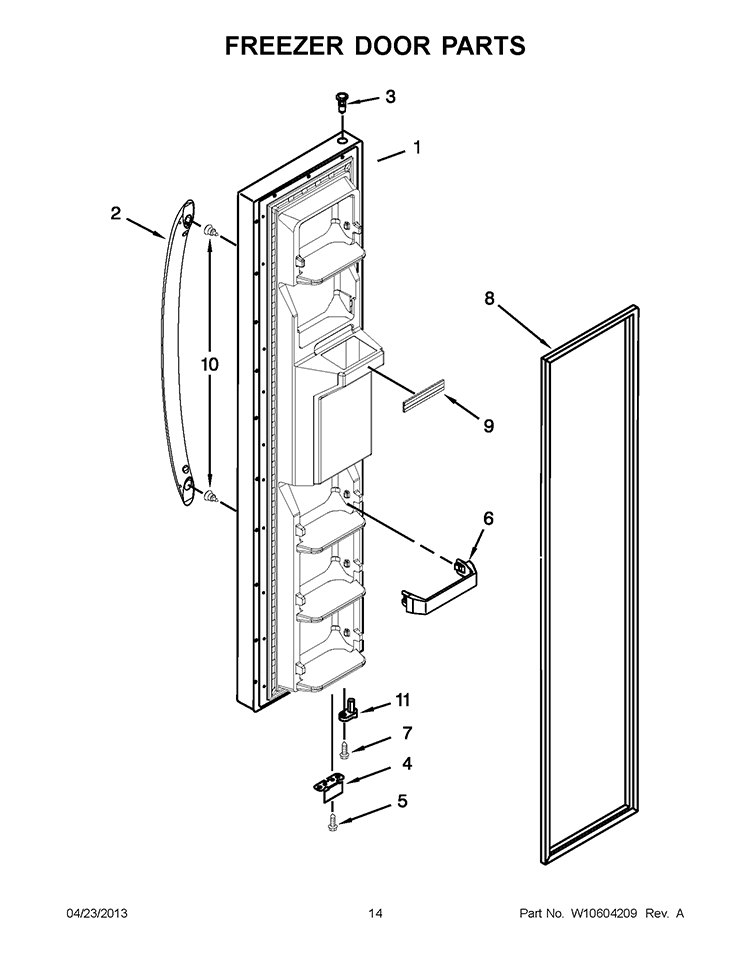 FREEZER DOOR PARTS Diagram and Parts List for WRS325FDAW02  Whirlpool Refrigerator