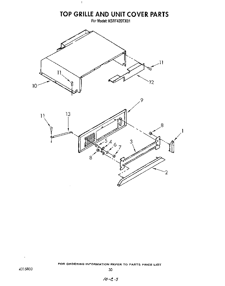 TOP GRILLE AND UNIT COVER Diagram and Parts List for KSRF42DTX01  KitchenAid Refrigerator