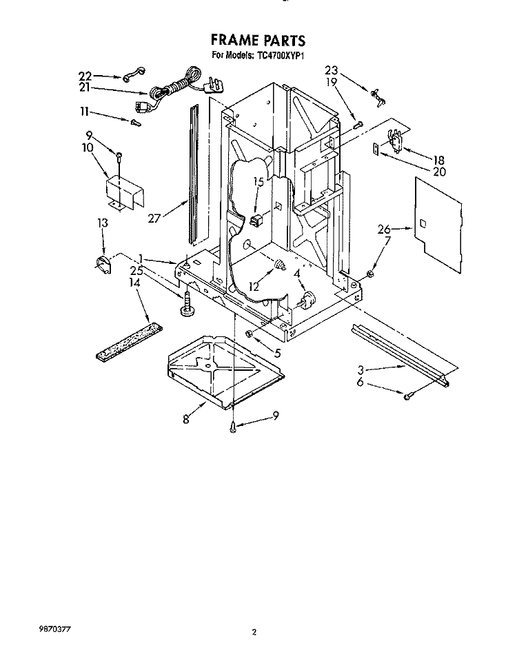 FRAME Diagram and Parts List for TC4700XYP1  Whirlpool Trash Compactor