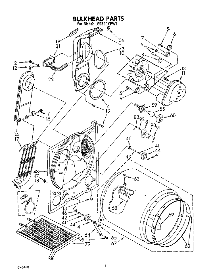 BULKHEAD Diagram and Parts List for LE9800XPN1  Whirlpool Dryer