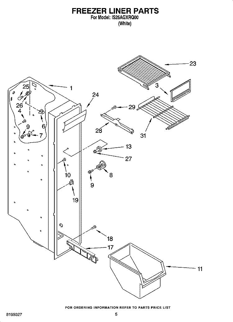 FREEZER LINER PARTS Diagram and Parts List for IS25AGXRQ00  Inglis Refrigerator
