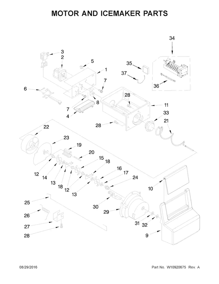 Motor And Icemaker Parts Diagram and Parts List for 10651799413  Kenmore Refrigerator