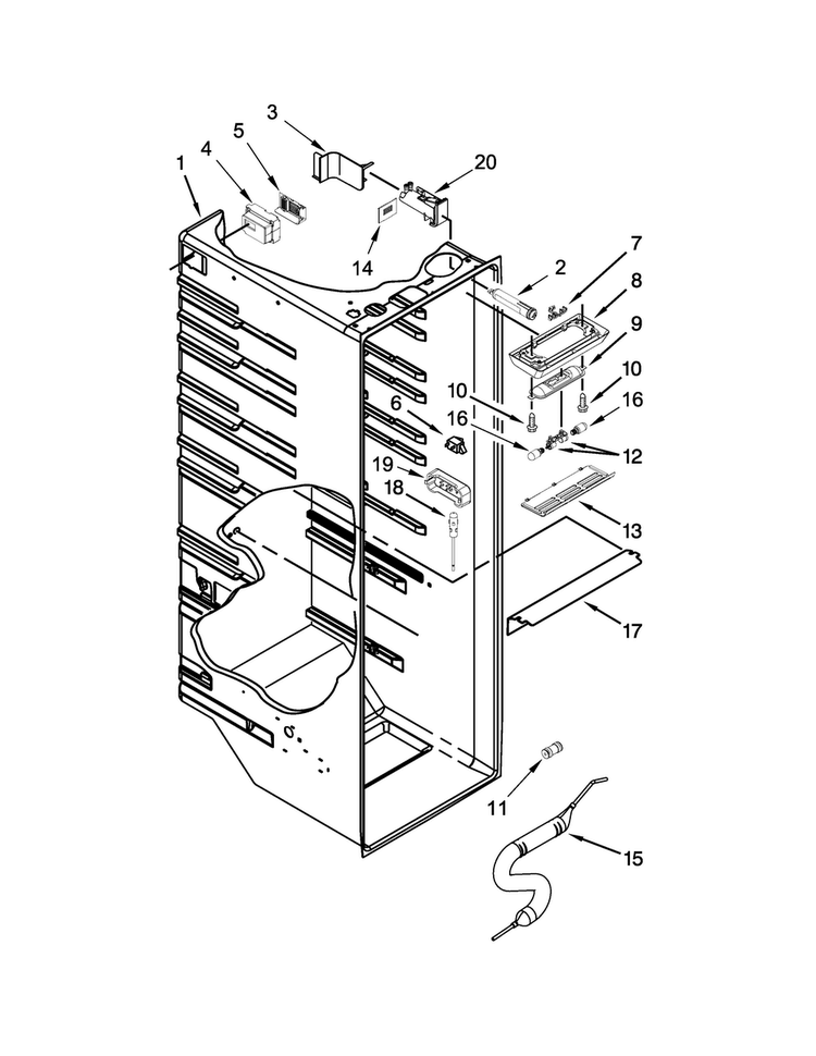 Refrigerator Liner Parts Diagram and Parts List for WRS571CIDB00  Whirlpool Refrigerator