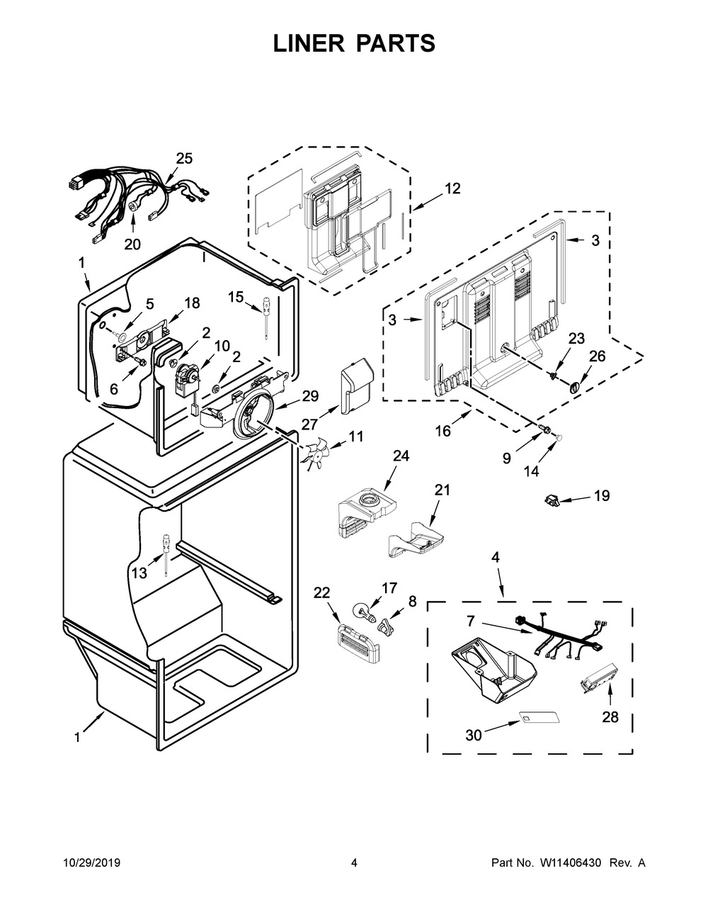 Liner Parts Diagram and Parts List for WRT108FZDT05  Whirlpool Refrigerator