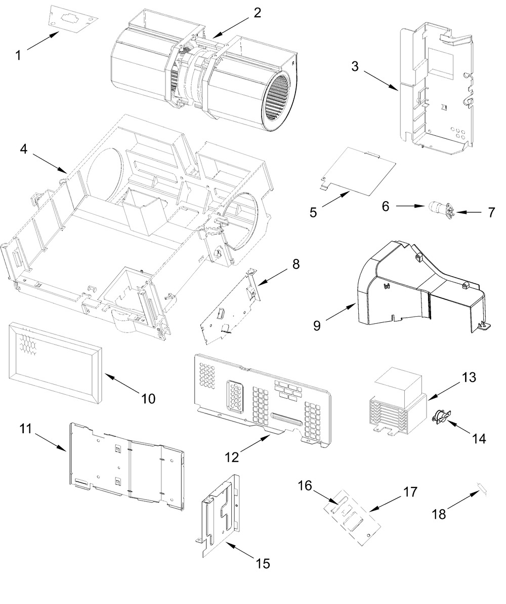 Air Flow Parts Diagram and Parts List for YMMV1175JZ02  Whirlpool Microwave Oven Combo