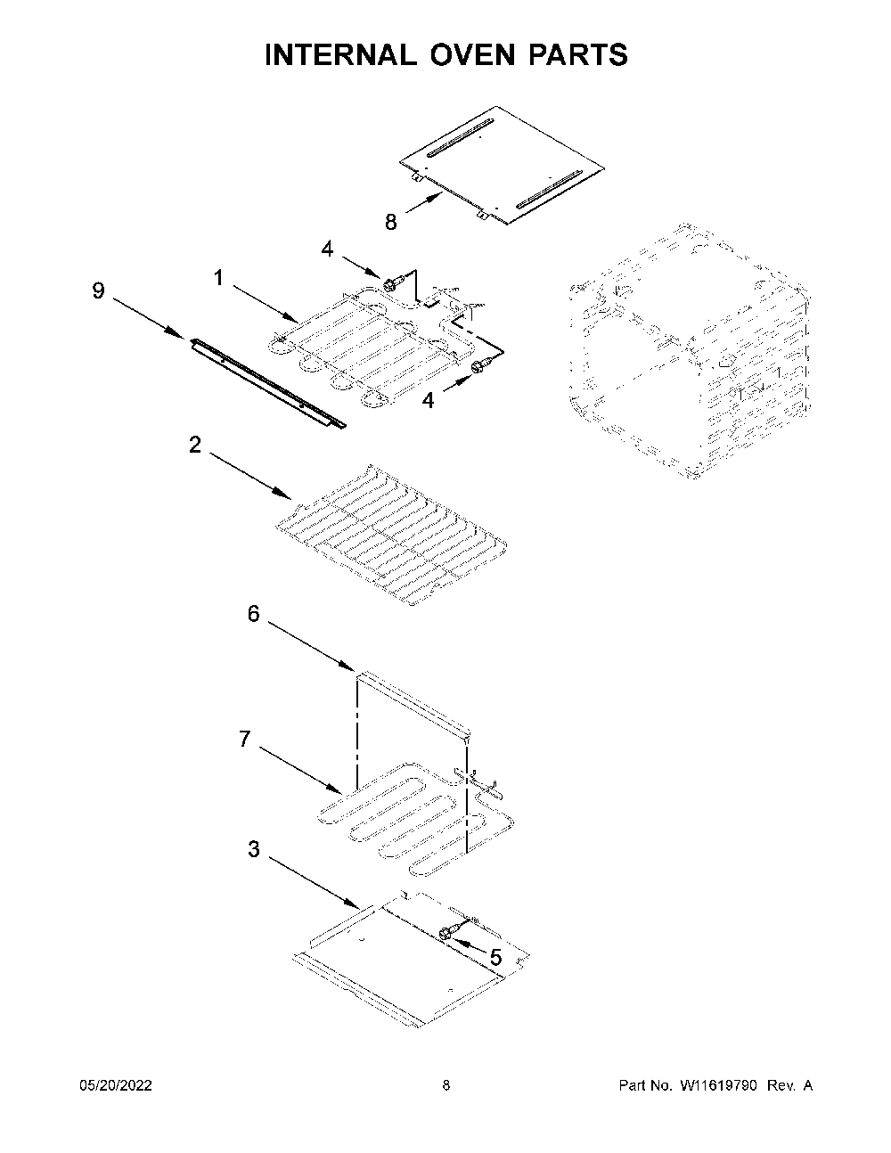 Internal Oven Parts Diagram and Parts List for KOST107ESS20  KitchenAid Wall Oven