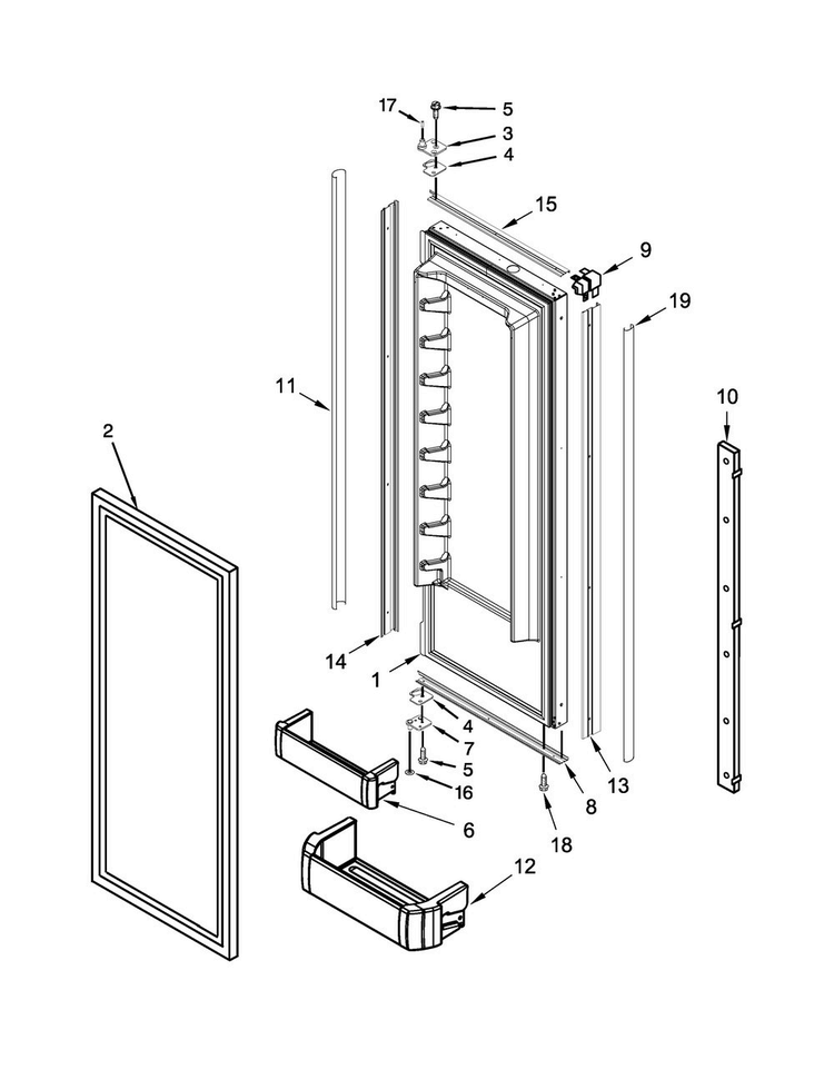 Refrigerator Door Parts Diagram and Parts List for KBFN402EPA00  KitchenAid Refrigerator