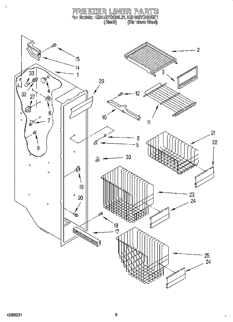 FREEZER LINER Diagram and Parts List for KSRB27QGBL01  KitchenAid Refrigerator