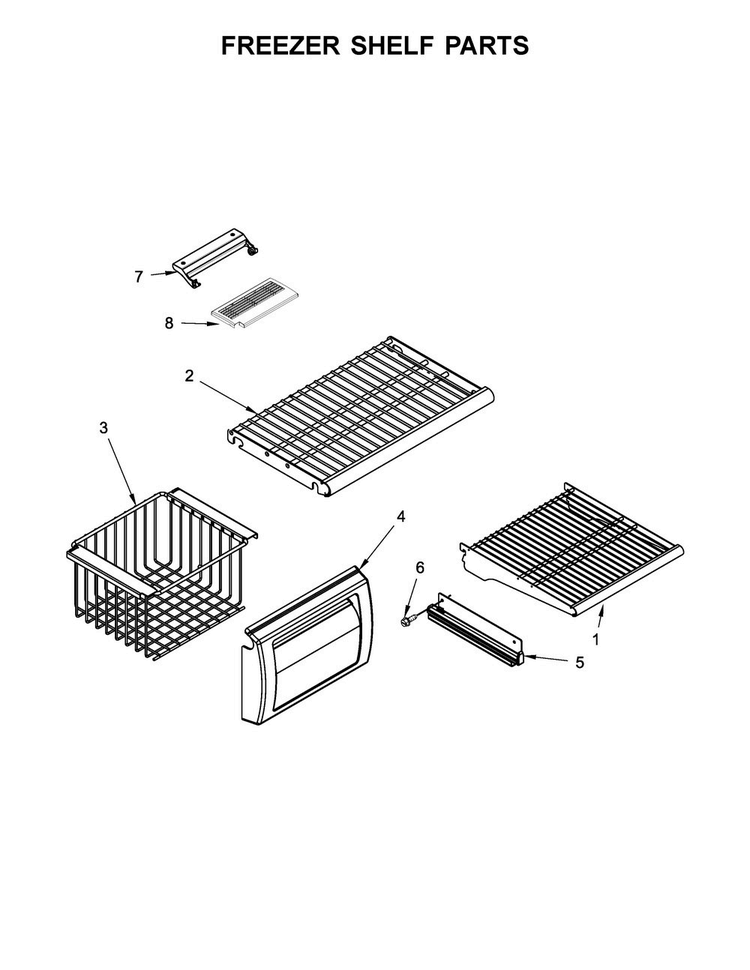 Freezer Shelf Parts Diagram and Parts List for KBSD608ESS01  KitchenAid Refrigerator