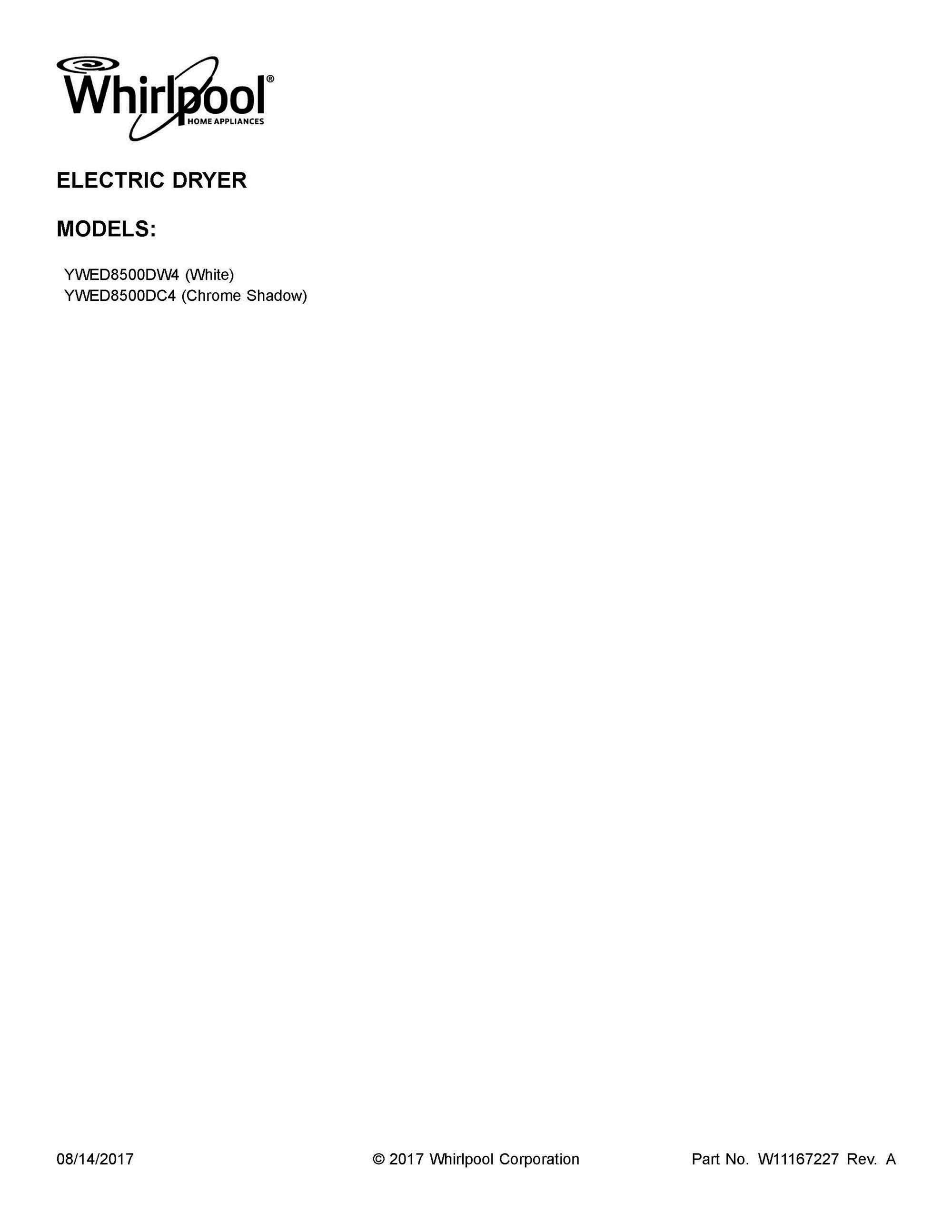 01 - COVER SHEET Diagram and Parts List for YWED8500DW4  Whirlpool Dryer