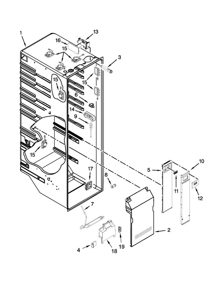 Refrigerator Liner Parts Diagram and Parts List for 7KSF26C6YY00  KitchenAid Refrigerator