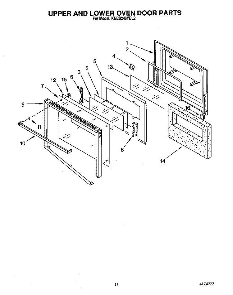 UPPER AND LOWER OVEN DOOR Diagram and Parts List for KEBS246YBL2  KitchenAid Wall Oven
