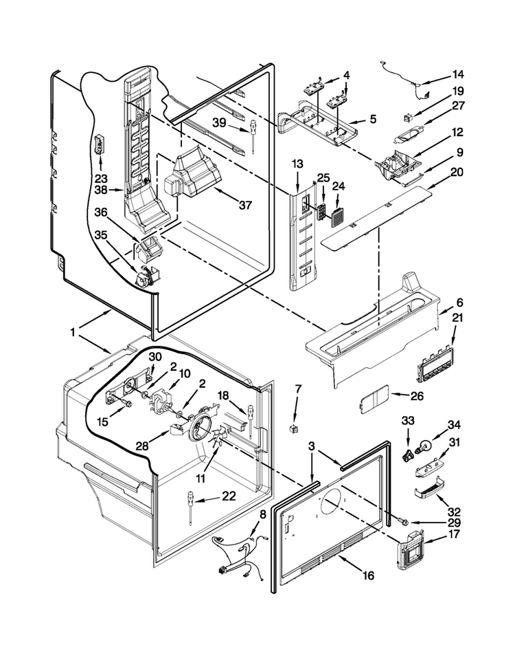 Liner Parts Diagram and Parts List for WRF560SMYW01  Whirlpool Refrigerator